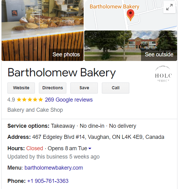 Google Business Profile For Bakery